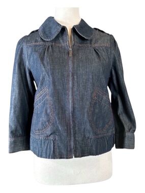 AMBITION Denim Jacket, Elastic Waist, Zip Front, Pockets, Size PP.